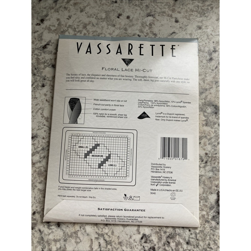 Vintage Vassarette  Hi Cut Pantyhose Hosiery Sticky Navy Long Floral Lace - Picture 4 of 4